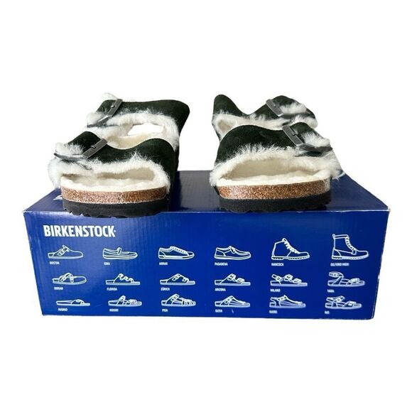 Birkenstock Arizona Shearling  Faux Fur Mountain View Green Women 6 Men 4 Narrow - Picture 3 of 9
